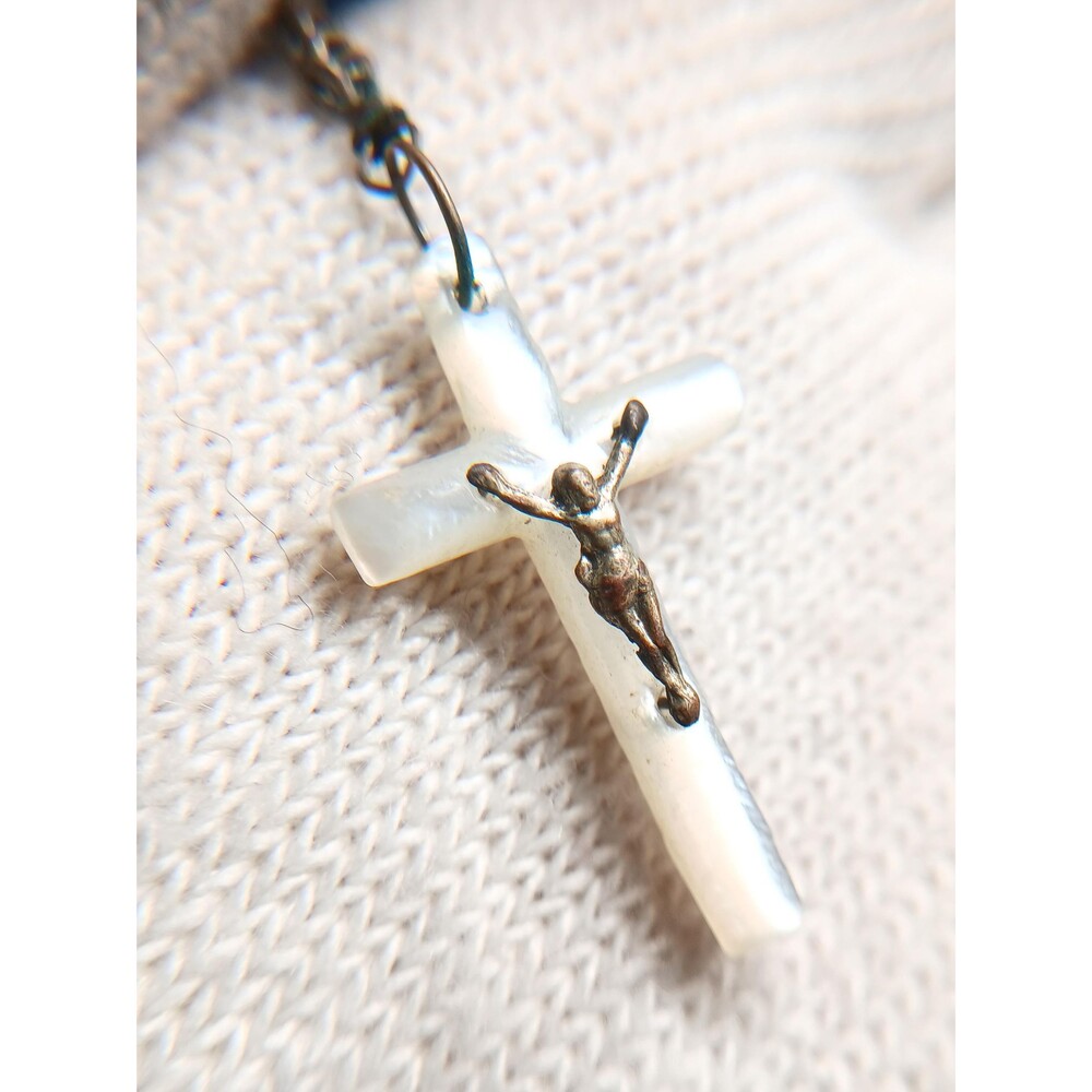 Vintage Catholic White Resin Rosary Necklace